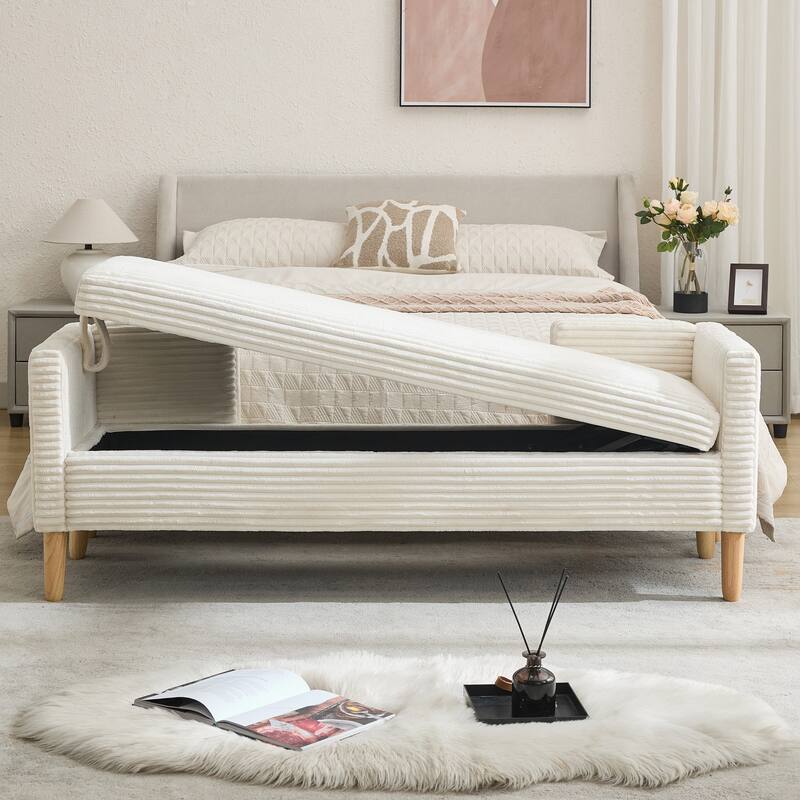 65.4"W End of Bed Storage Bench,Modern Ottoman Bench with Arms and Pillows