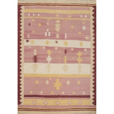Hand Woven Oriental 100% Wool Carpet Southwestern Tribal Pink Kilim Area Rug - 9' 6'' X 8' 3''