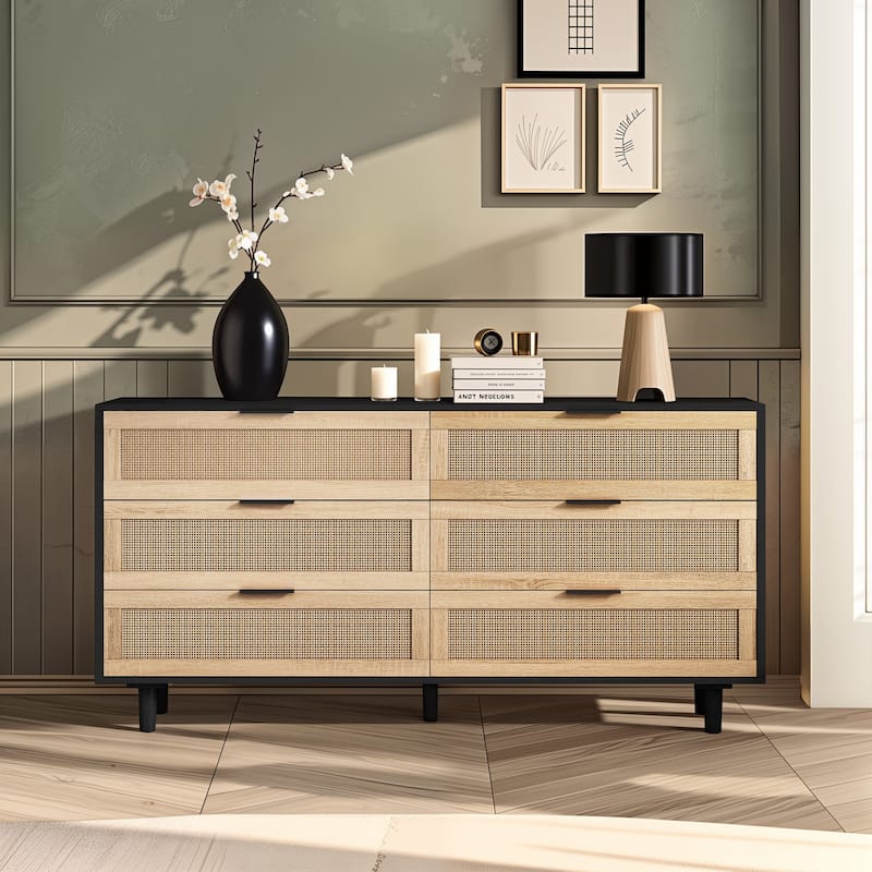 59.06"6-Drawers Rattan Storage Cabinet Rattan Drawer