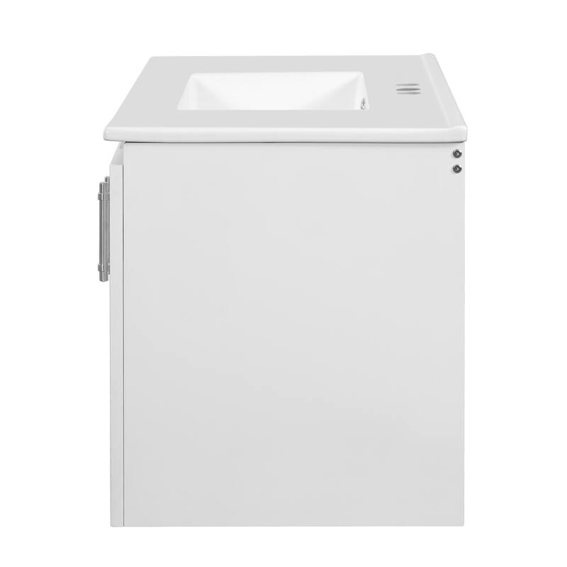 Bathroom Vanity with Ceramic Sink, Wall Mounted Bathroom Vanity, Floating Bathroom Cabinet with 2 Drawers & Adjustable Shelf,