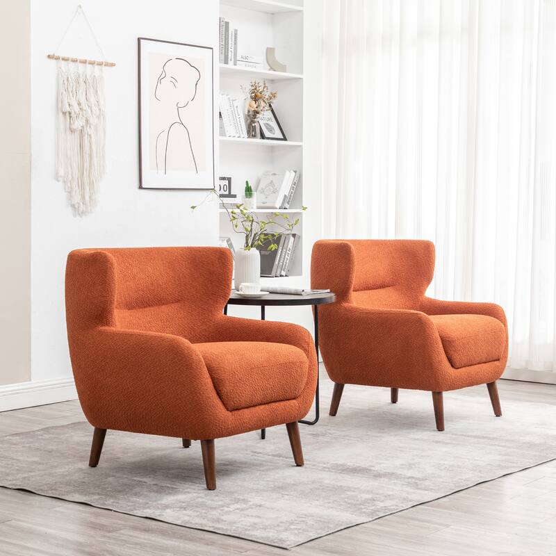 XINMICS Tufted Accent Chair, Wingback Upholstered Armchair for Living Room, Bedroom, Set of 2