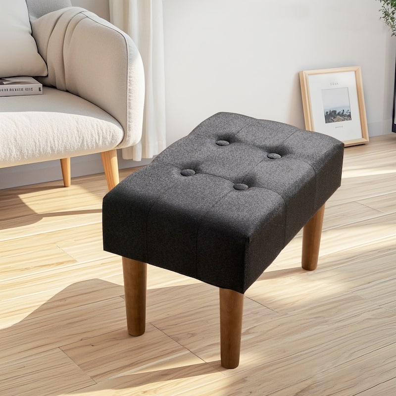 Javlergo Set of 1 or 2 Linen Ottoman Foot Rest with Wooden Legs Tufted Rectangle Upholstered Footstool for Couch Living Room