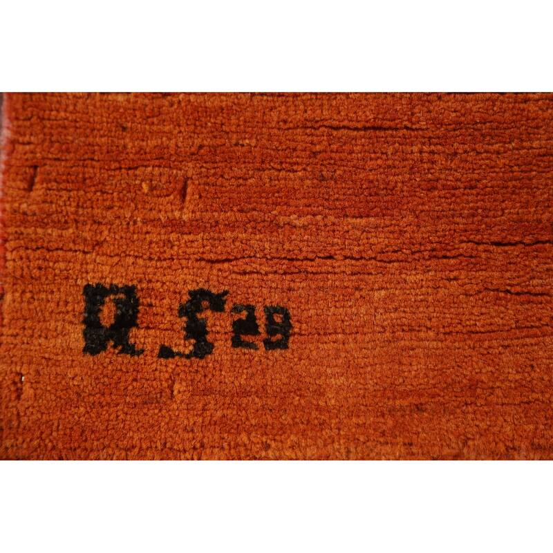 Orange Modern Gabbeh Foyer Rug Solid Hand-Knotted Wool Carpet - 3'1" x 4'11"