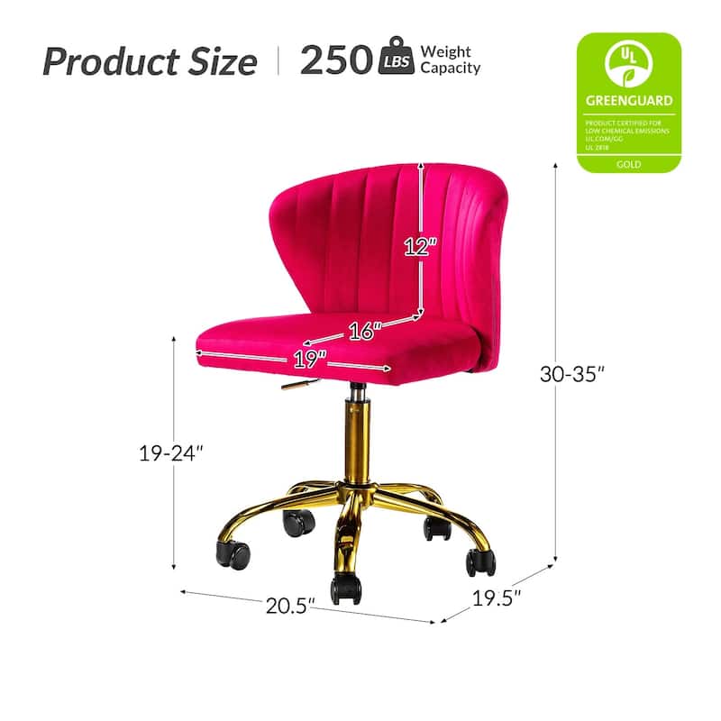 Ilia Modern Velvet Wingback 360 degree Ergonomic Office Task Chair with Channel Tufted Back by HULALA HOME