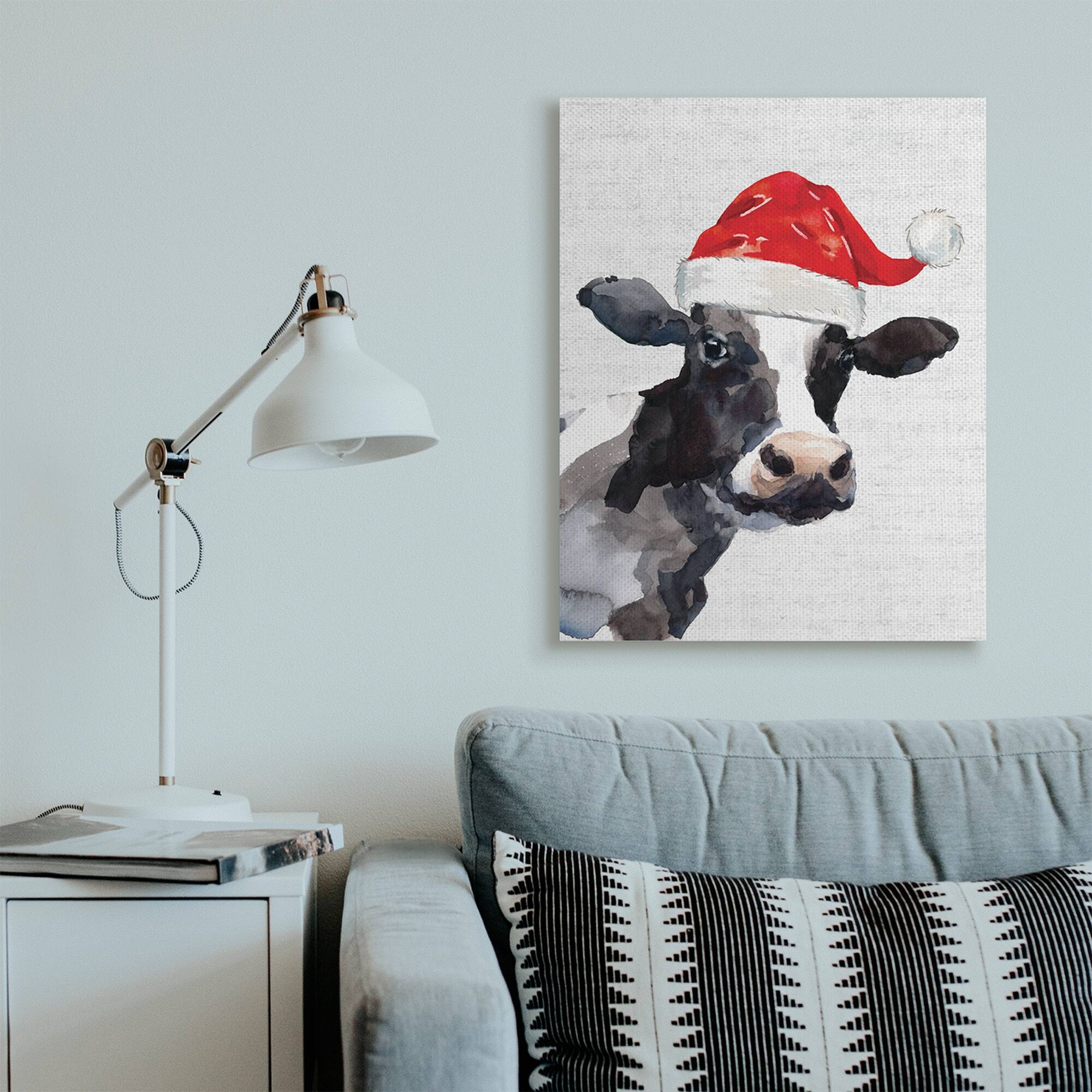 Stupell Country Farm Cow Red Santa Clause Hat Canvas Wall Art - On Sale ...