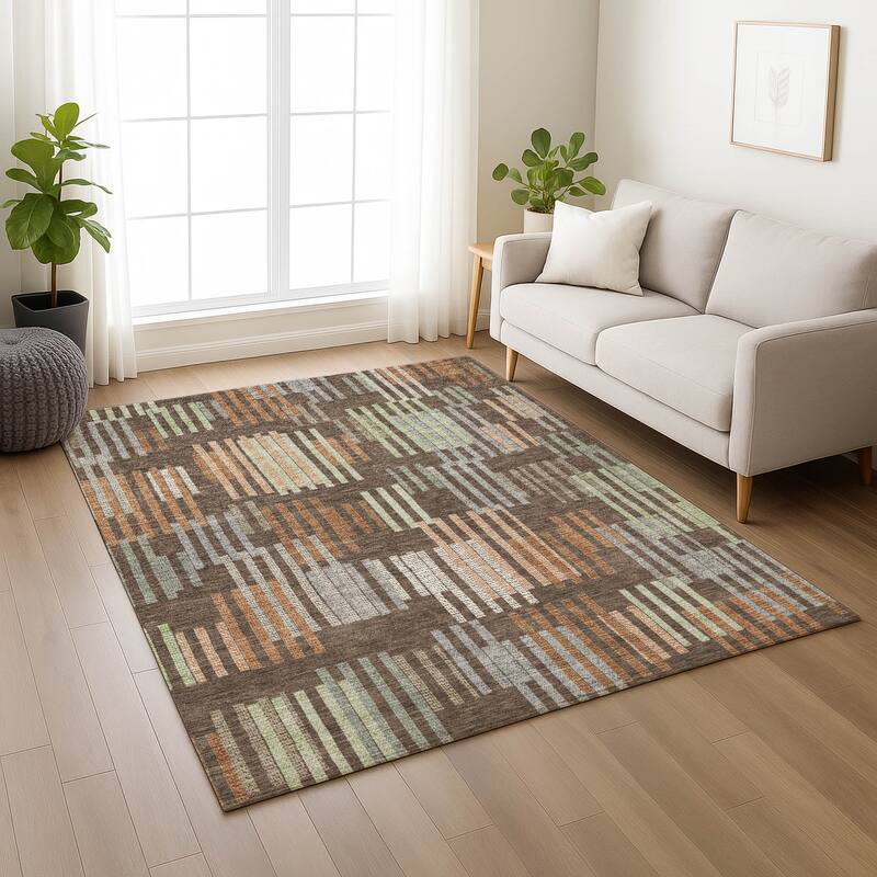 Machine Washable Indoor/ Outdoor Modern Pines Chantille Rug