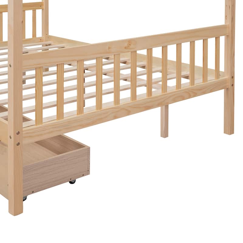 Full Size Wooden House Bed with Storage Drawers - Imaginative Kids Bed Frame