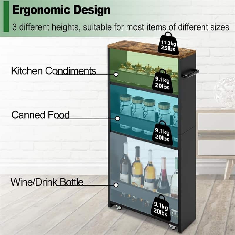 Storage Cart 7.9" W 4Tier Black Kitchen Cart on Wheels