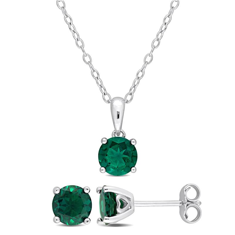 Miadora 2 1/2ct TGW Created Emerald Set of Necklace and Earrings in Sterling Silver