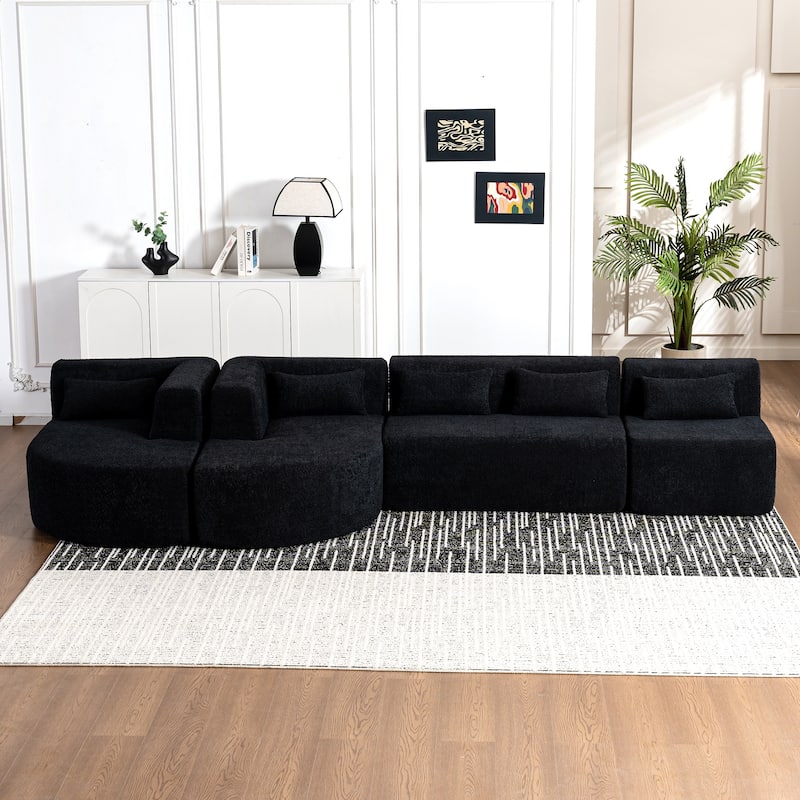 Free-combined Upholstered Sofa Couch with Two Curved Chaise Lounge and Removable Cover