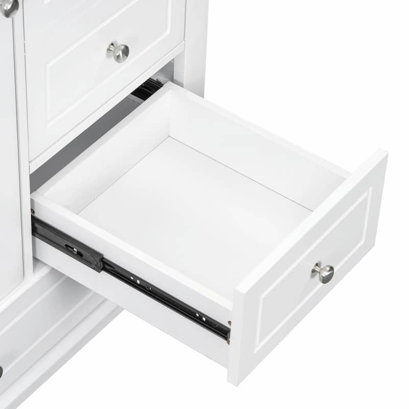 36" Bathroom Vanity with Ceramic Sink, MDF & Solid Wood Base, 3 Drawers and Cabinet with Shelves