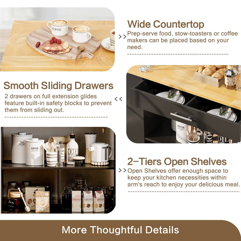 Kitchen Island with Towel Rack – Mobile Cart with Rubber Wood Top, Easy-Glide Storage