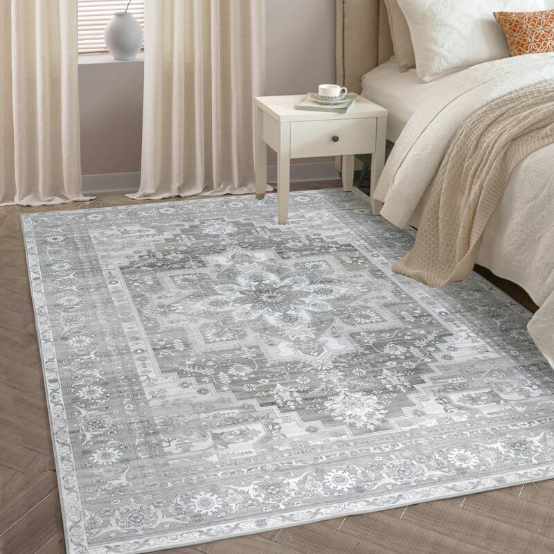 DriftAway Area Rug Washable Rugs for Living Room Non Slip Rubber Backing Low Pile Non Shedding Boho Foldable Vintage Rugs