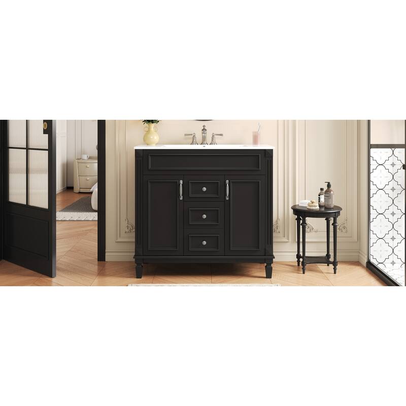 GDFStudio - Carrinford Modern Freestanding Bathroom Vanity with Ceramic Sink and 2 Soft Closing Doors & 2 Drawers