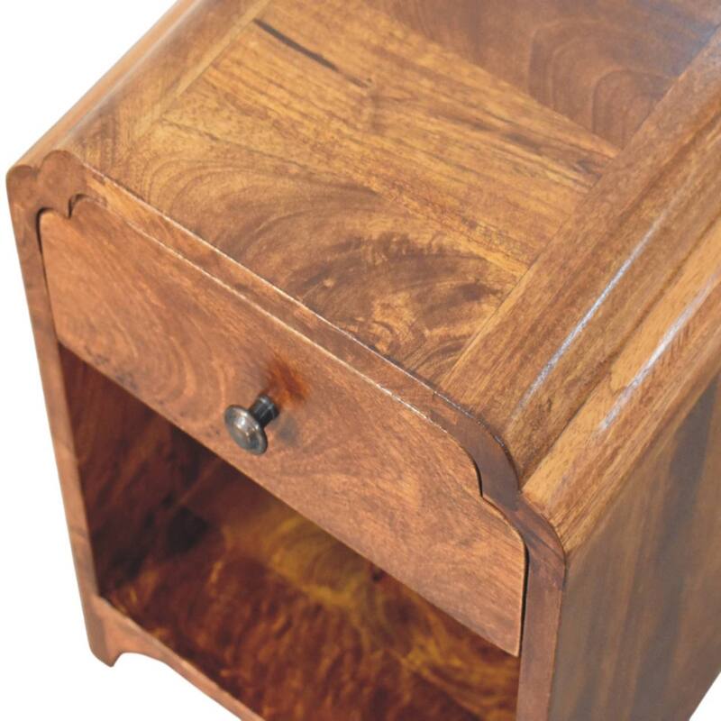 Mini Chestnut Nightstand with Drawer and Open Shelf, Brown