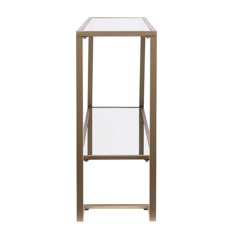 Clear Glass Gold Metal Console Table and Rectangular Sled Base with Shelves - 52” L x 12” W x 29” H