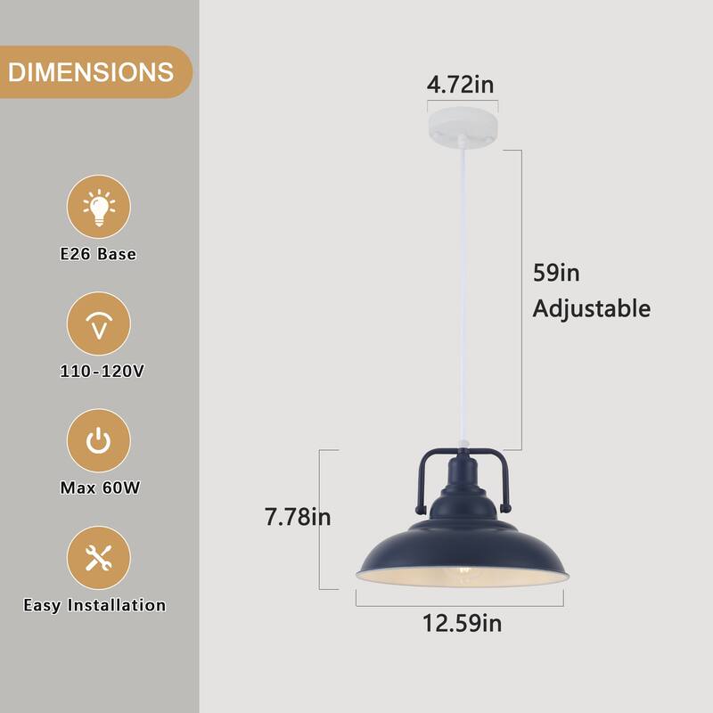 1-Light Rustic Hanging Kitchen Pendant Light Island Ceiling Light with Metal Shade for Dining Room