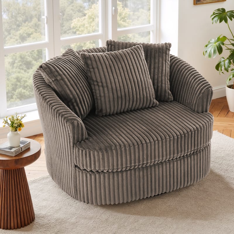 UIXE Oversize 43" Plush Corduroy Swivel Barrel Chair Comfy Accent Chair For Living Room