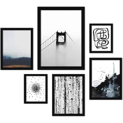 Americanflat 'Modern Mist' - 6 Piece Picture Frame Graphic Art Set Black Framed