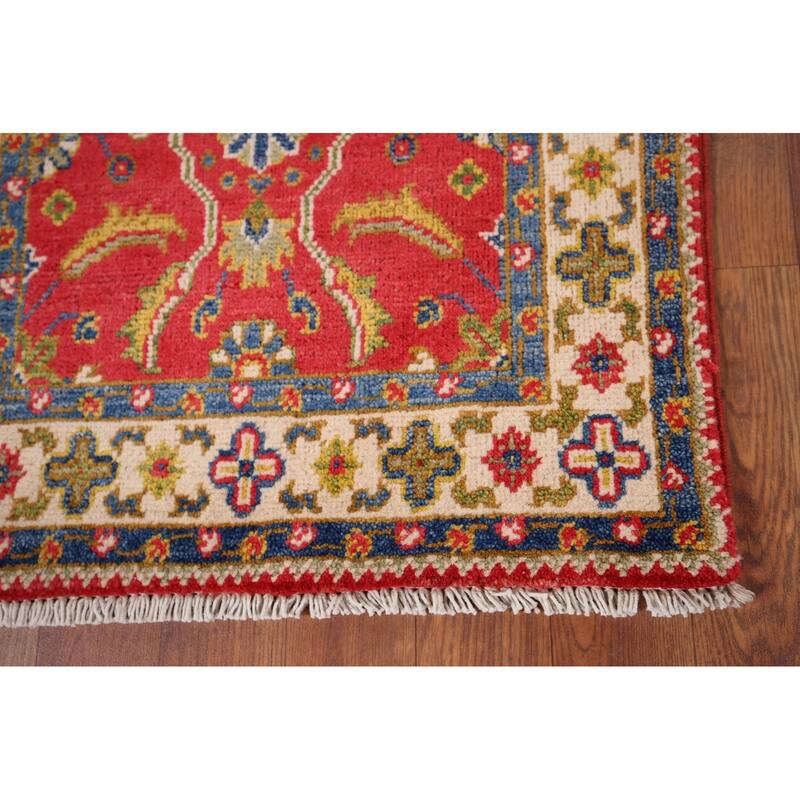 Hand Knotted Oriental 100% Wool Carpet Traditional Floral Red Kazak Area Rug - 3' 3'' X 2' 1''