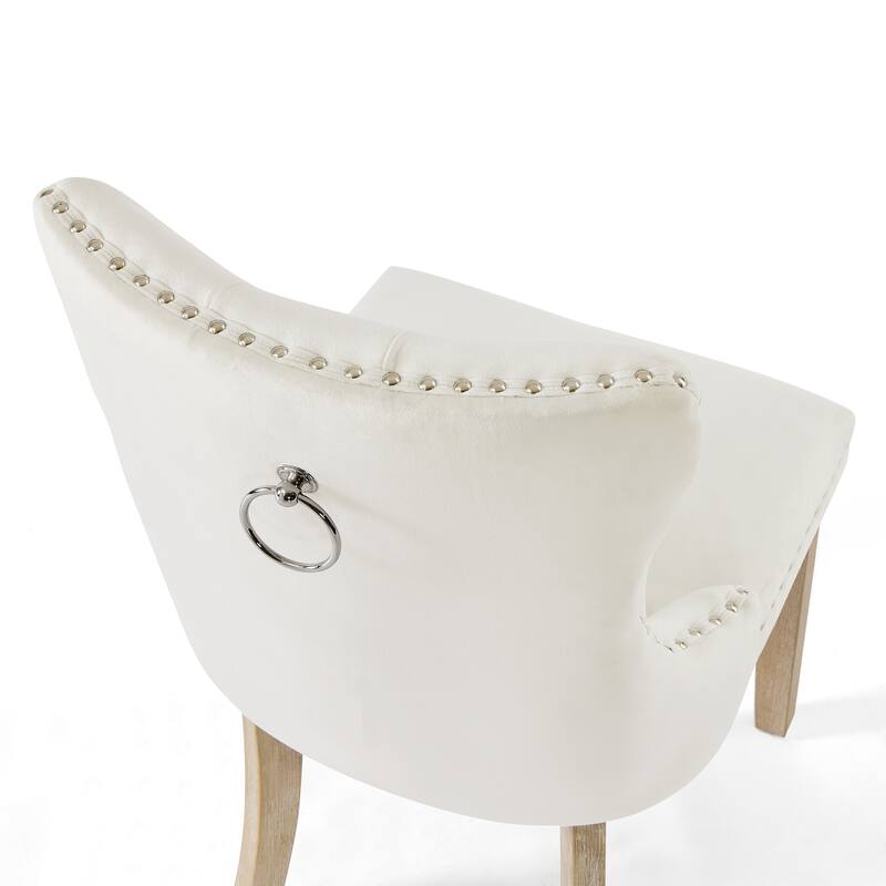 Mordern Fort Vintage Dining Table Set, Tufted Upholstered Chairs with Studded Trim