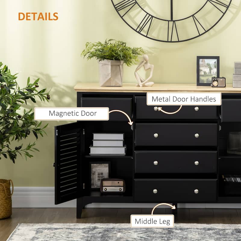 Sideboard Buffet Cabinet with Storage Drawers, Kitchen Cabinet Coffee Bar Cabinet with Wood Top and Adjustable Shelves