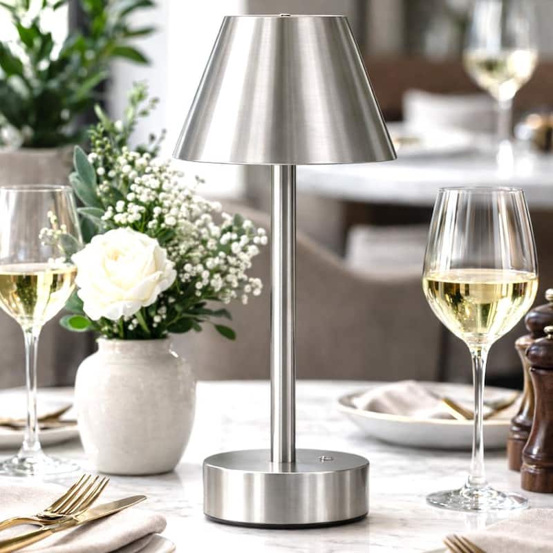 Aurora Rechargeable Brushed Nickel LED Table Lamp