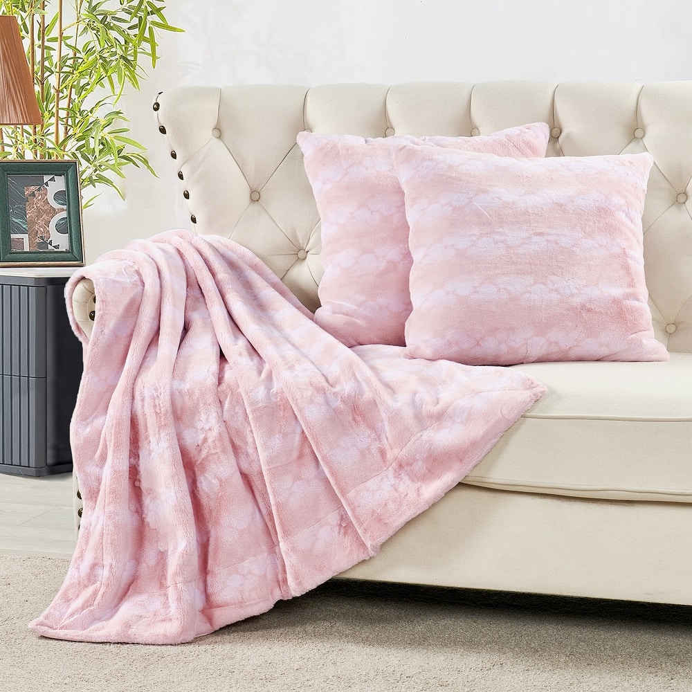 Ballys 3-piece Floral FauxFur Throw Blanket and Pillow Cover Set