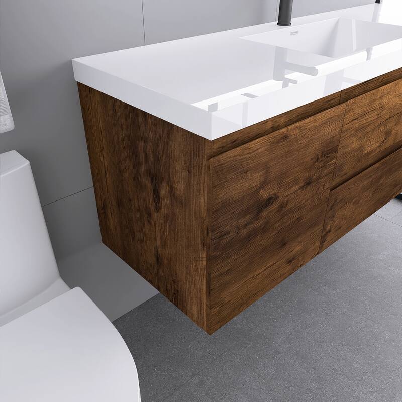 Floating Bathroom Vanity with Integrated Resin Top