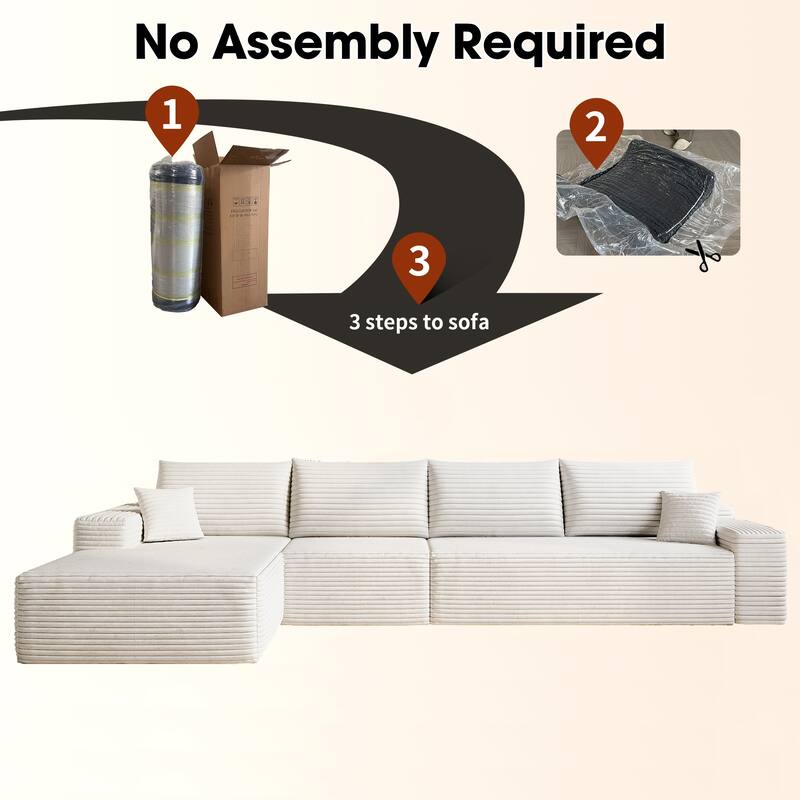 Modular Sectional Sofa with L-Shape Chaise, Oversized Corduroy Upholstered Cloud Sofa, High-Resilience Foam Floor Corner Sofa