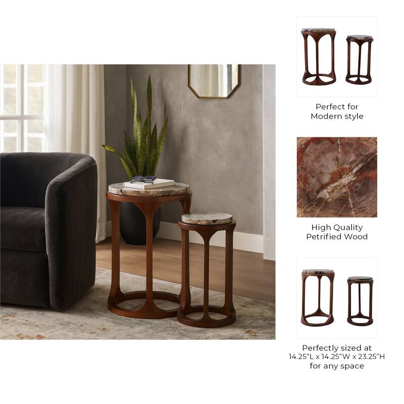 Wood Top Accent Tables Top Modern Round (Set of 2) - 20/23" Brown - 14.25" x 14.25" x 23.25"
