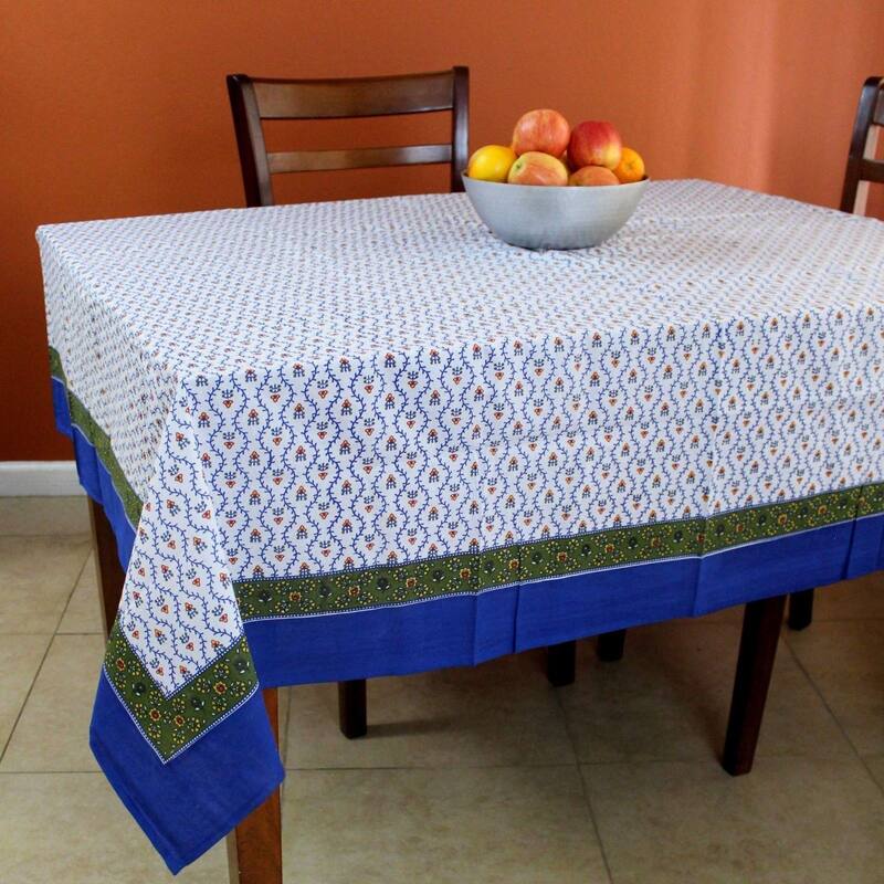 Exquisite Floral Vine Cotton Tablecloth Collection - 60 x 60 in - Blue White