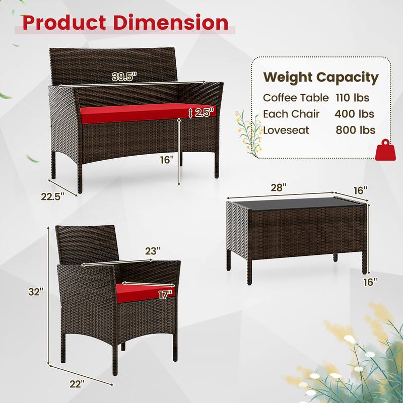 Gymax 8 PCS Patio Furniture Set w/Washable Cushions & Tempered Glass