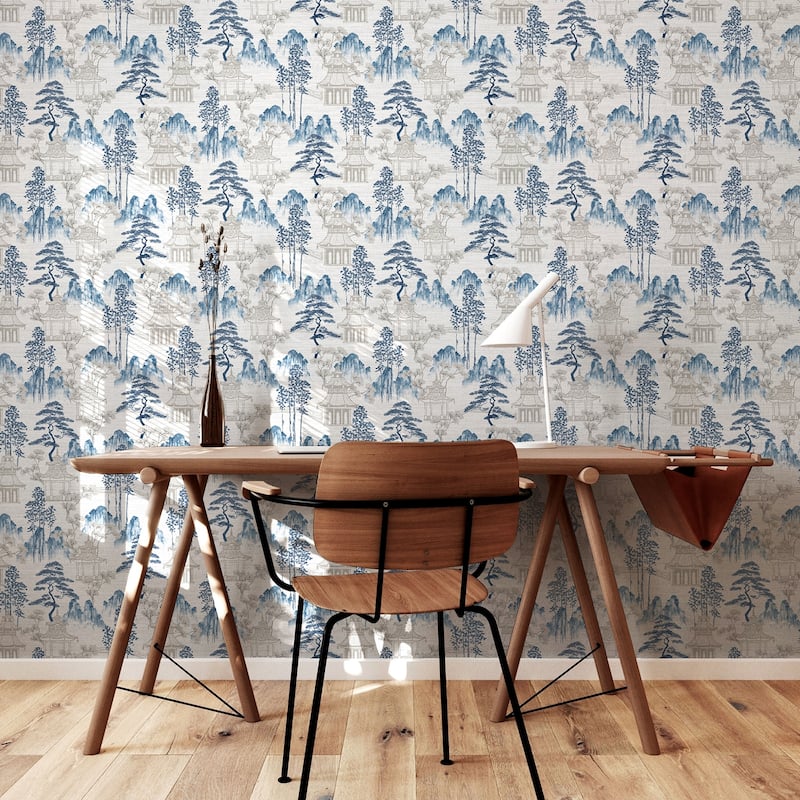 Arthouse Akio Blue Pagoda Wallpaper