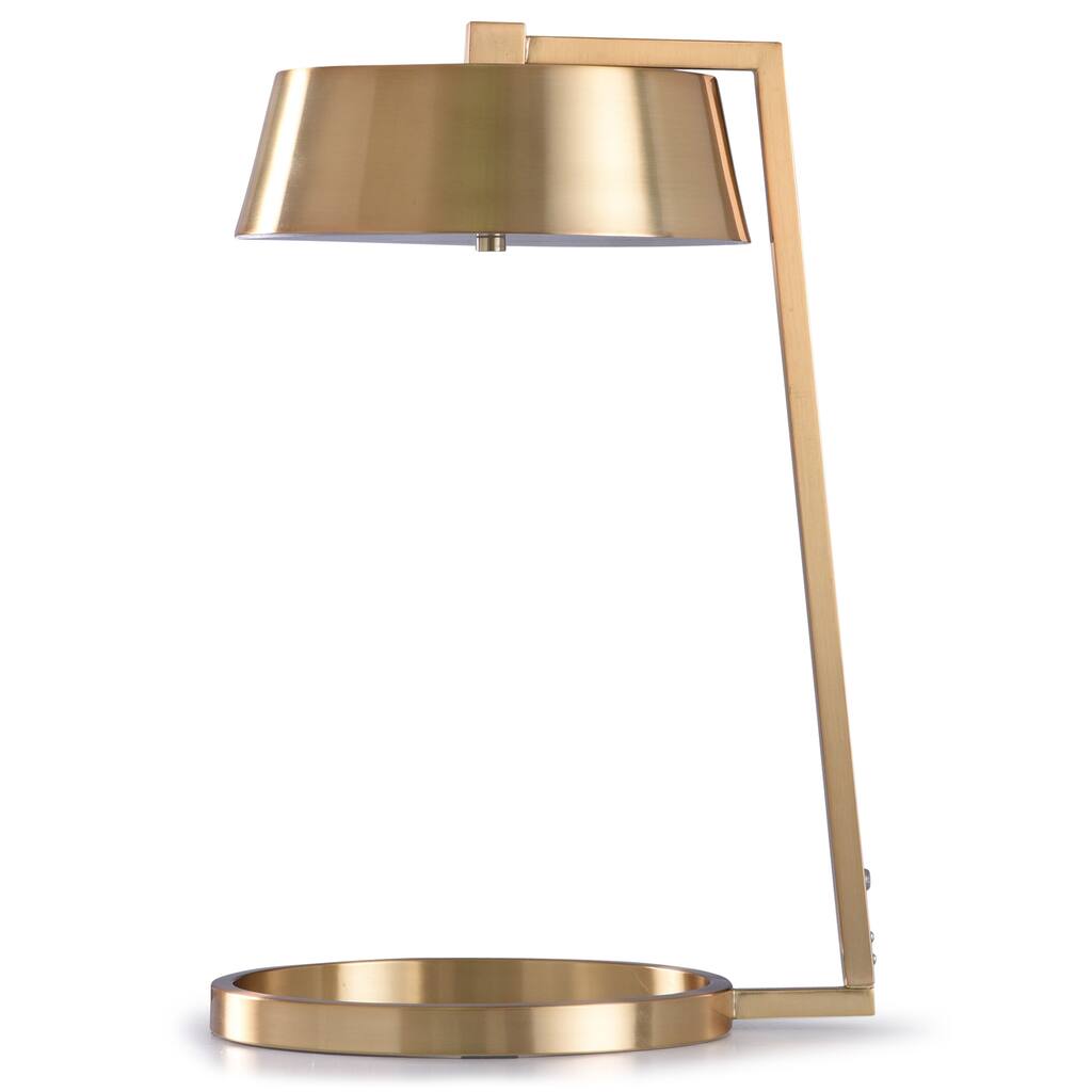 StyleCraft Soft Gold Round Base Gold Table Lamp with Hanging Gold Metal Drum Shade