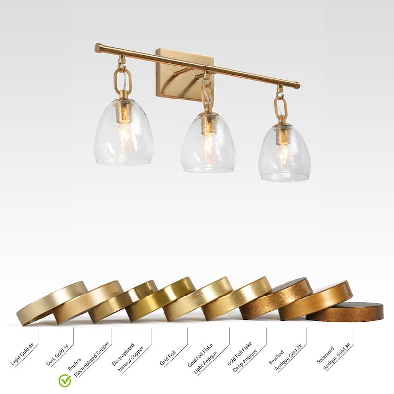 Blobfish Modern Gold 3-Light Bathroom Vanity Lights Glass Wall Sconces - L 21.6" x W 6.5" x H 11"