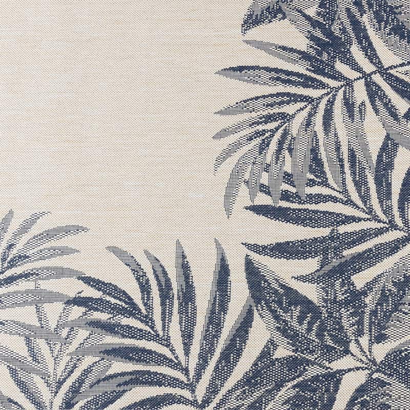 Gertmenian Paseo Tropic Navy Casual Palm Boarder Flatweave Indoor/ Outdoor Area Rug