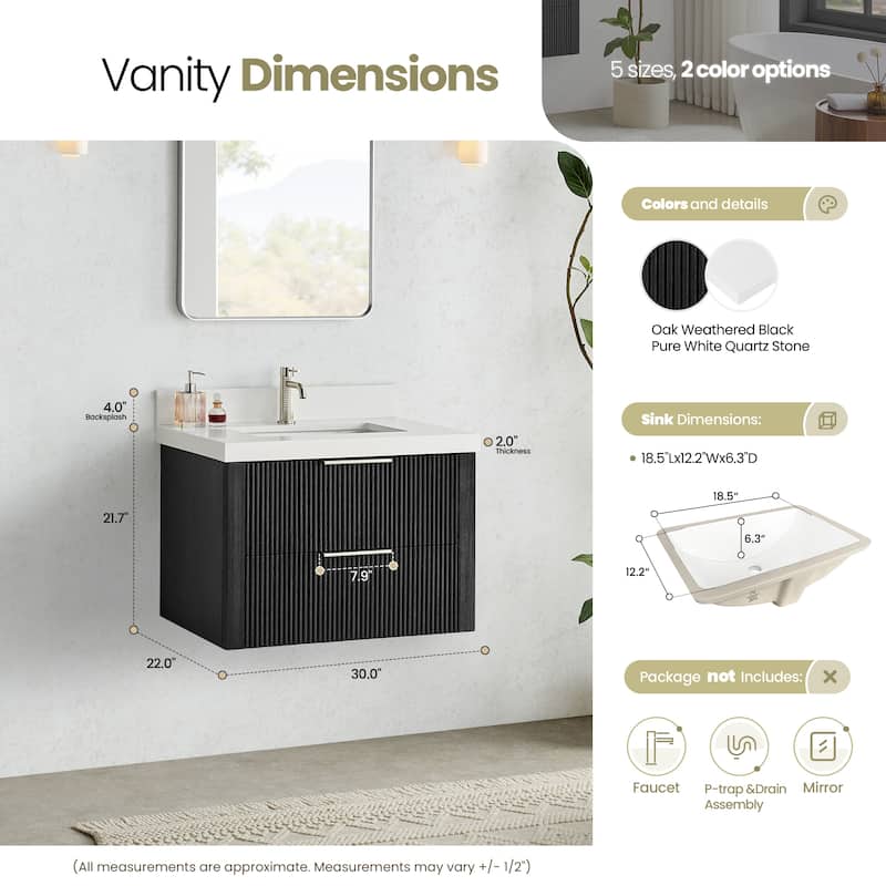 Barcelona Floating Bath Vanity with Quartz Stone Top without Mirror