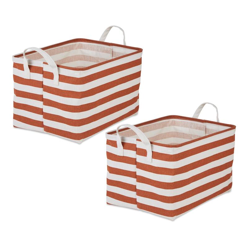 Cotton Polyester Laundry Bin Stripe Rectangle (Set of 2) - Cinnamon Stripe - Extra-Large Set, 12.5x17.5x10.5"