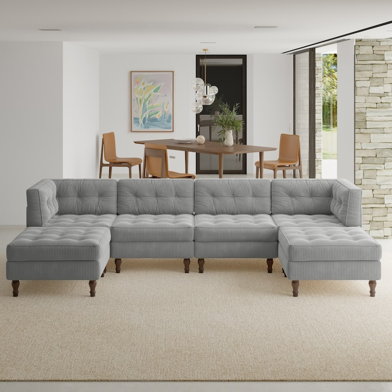 Oversized Modular Sectional Corduroy Fabric Tufted Sofa
