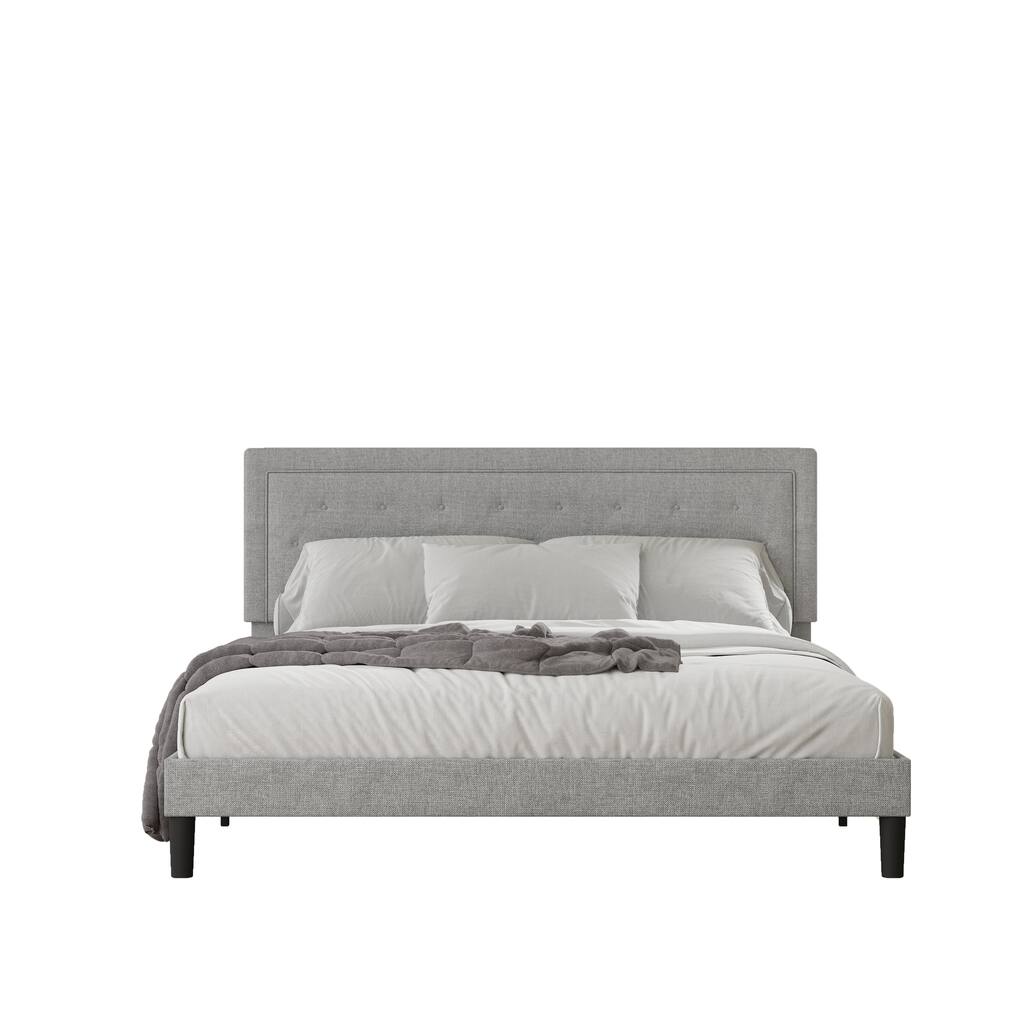 Full/Queen Size Platform Bed Frame with Adjustable Border Headboard