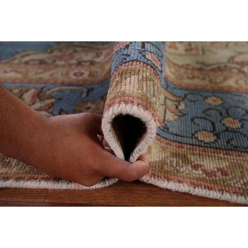 Blue Tabriz Persian Vintage Area Rug Handmade Wool Carpet - 6'6" x 9'10"