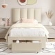preview thumbnail 102 of 123, Javlergo Bed Frame with Storage Drawers Upholstered Platform Bed Frame with Adjustable Headboard Beige - Twin