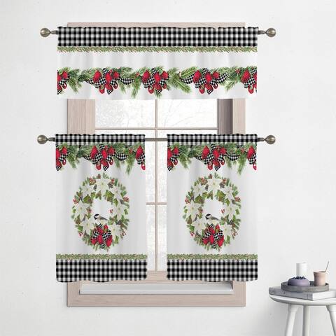 Laural Home Christmas Trimmings 36" Kitchen Curtain Valance and Tiers Set