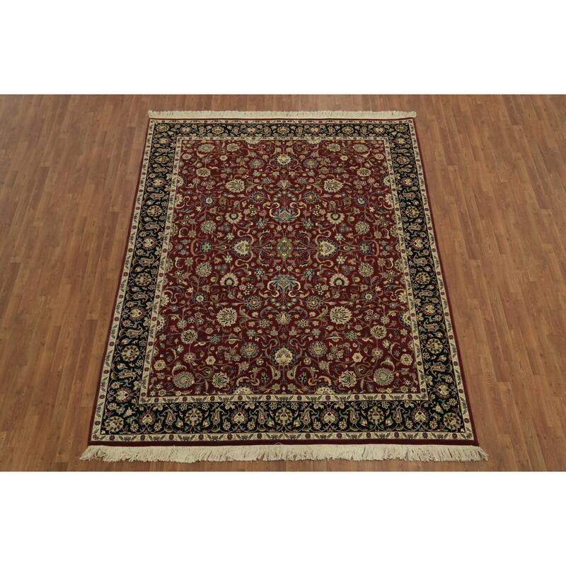 Hand Knotted Oriental 100% Wool Carpet Traditional All-Over Red Tabriz Area Rug - 9' 11'' X 8' 0''