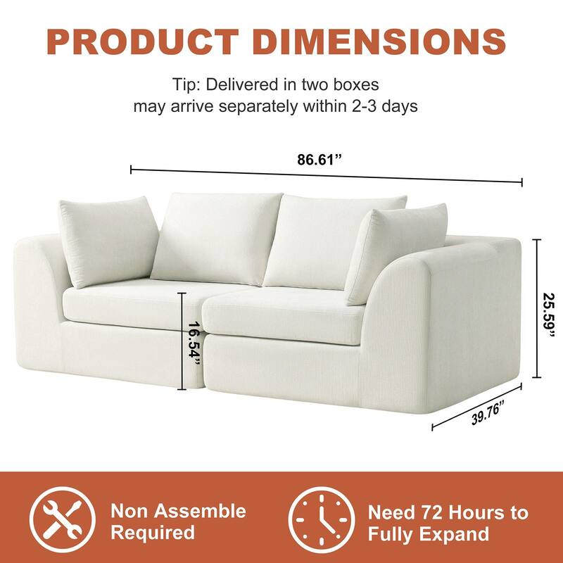 86.6 inch 2 Seater Sofa Cloud Couch Two Layers Deep Seat Chenille Boneless Couch with Armrest Pillow Couches