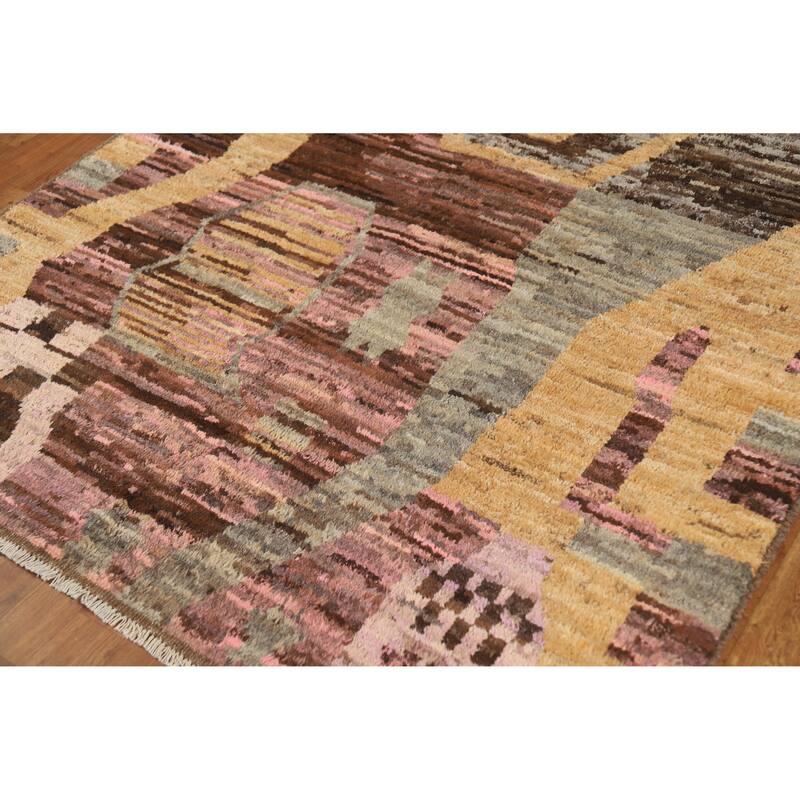 Abstract Geometric Moroccan Oriental Rug Hand-Knotted Wool Carpet - 5'3" x 6'6"