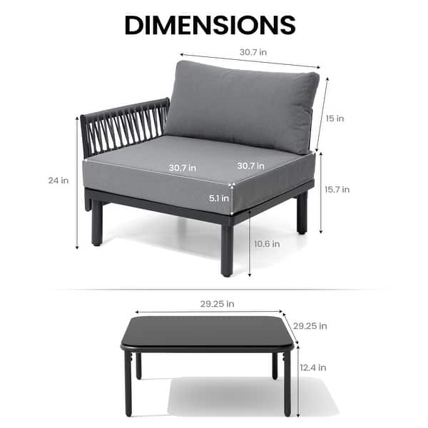 dimension image slide 2 of 4, Outdoor Patio Aluminum PE Rattan Free Combination Sectional Sofa Conversation Seating Set