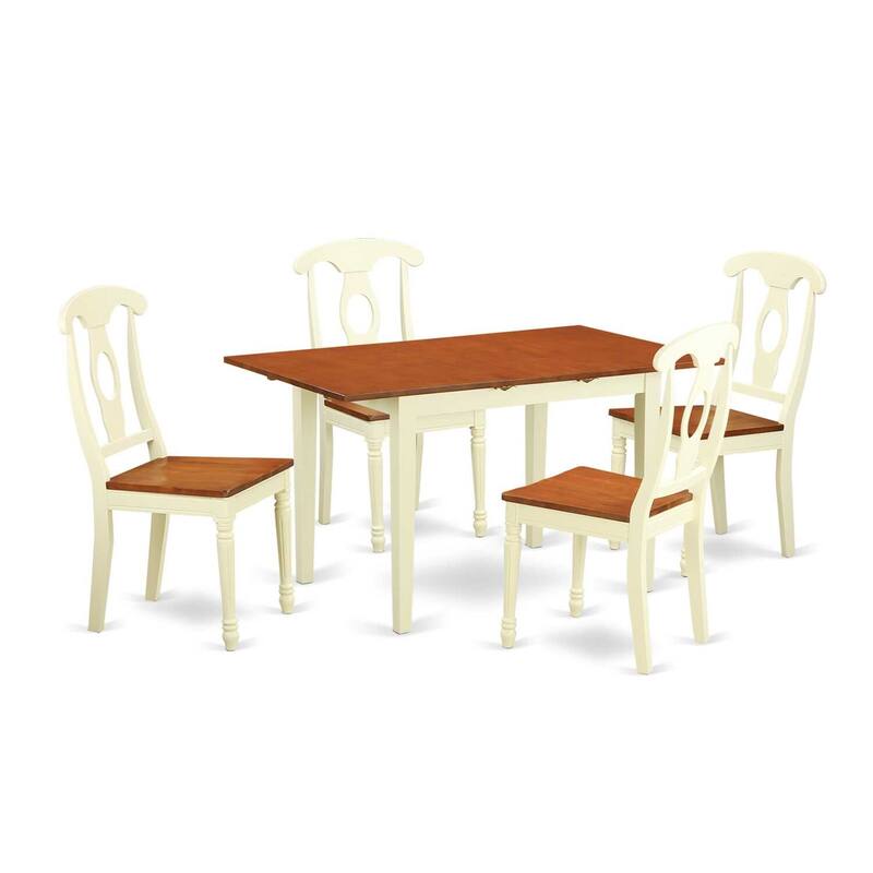 Dining Room Set 5 Piece Table & Chair Set - Rectangle Wood Table with Butterfly Leaf - Kitchen Dinette Furniture