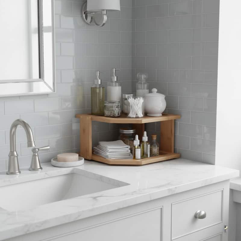 3-Tier Bamboo Corner Shelf - Natural Wood Space Saving Rack by Lavish Home